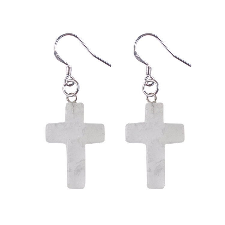 Natural Quartz Crystal Healing Gemstone Cross Pendant Earrings Pendulum Pendant Lucky Earrings Jewelry For Women Jewelry Making