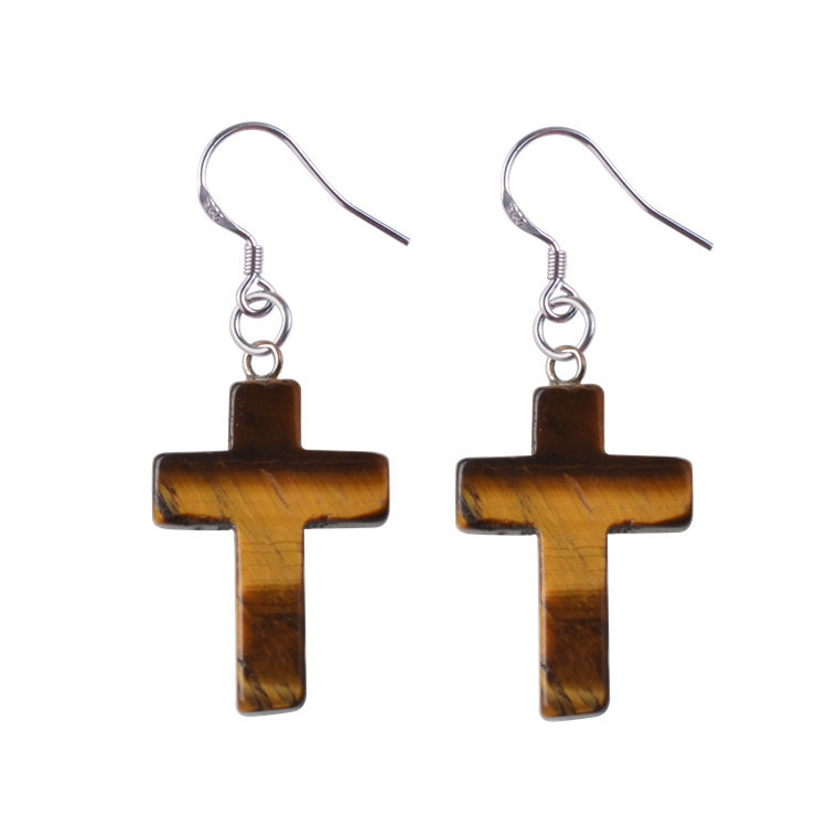 Natural Quartz Crystal Healing Gemstone Cross Pendant Earrings Pendulum Pendant Lucky Earrings Jewelry For Women Jewelry Making