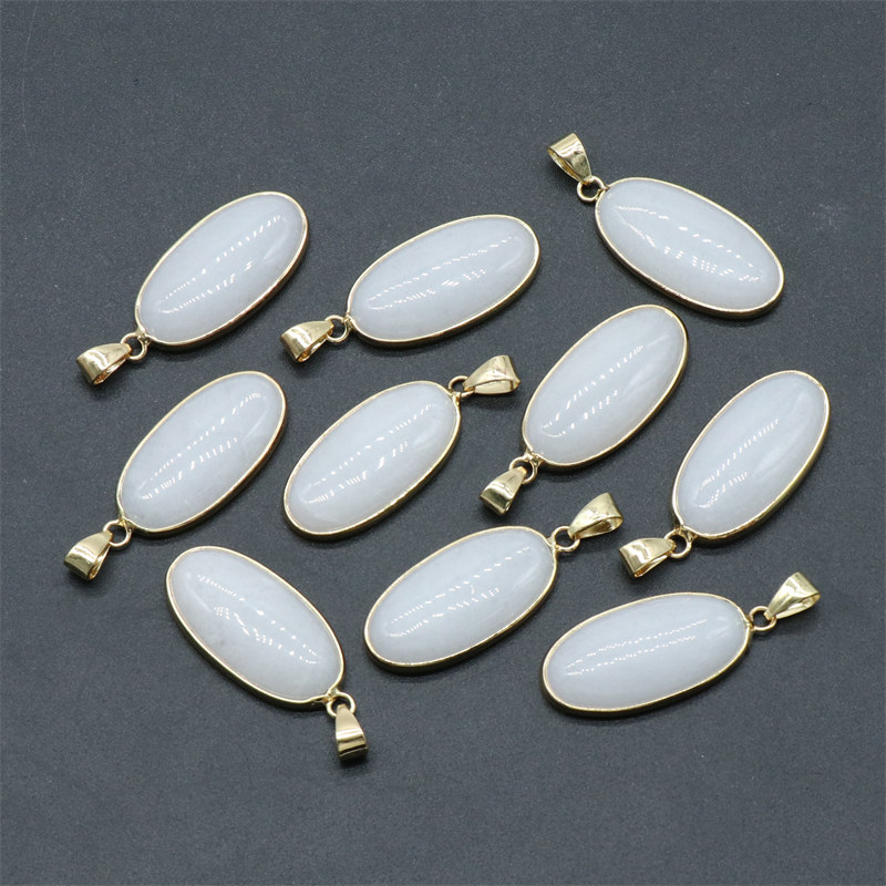 15x30mm Natural Crystal Stone Agates Cute Oval Shape Pendant Necklace Gemstone Pendant Crystal Stone
