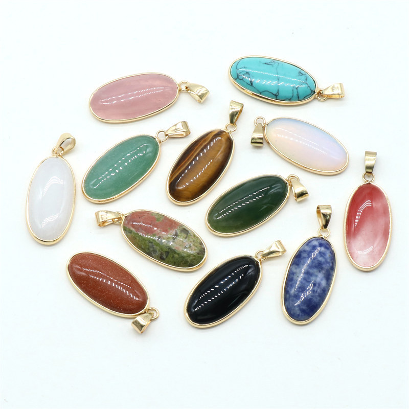 15x30mm Natural Crystal Stone Agates Cute Oval Shape Pendant Necklace Gemstone Pendant Crystal Stone