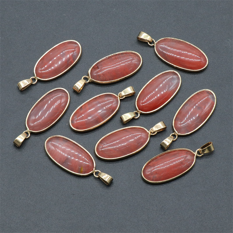 15x30mm Natural Crystal Stone Agates Cute Oval Shape Pendant Necklace Gemstone Pendant Crystal Stone