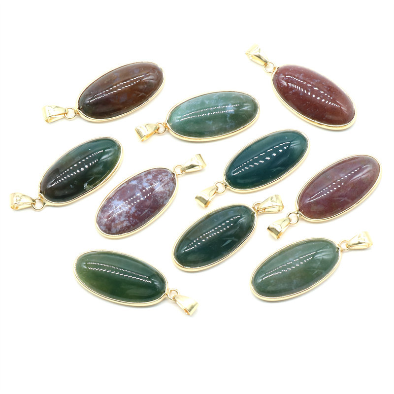 15x30mm Natural Crystal Stone Agates Cute Oval Shape Pendant Necklace Gemstone Pendant Crystal Stone
