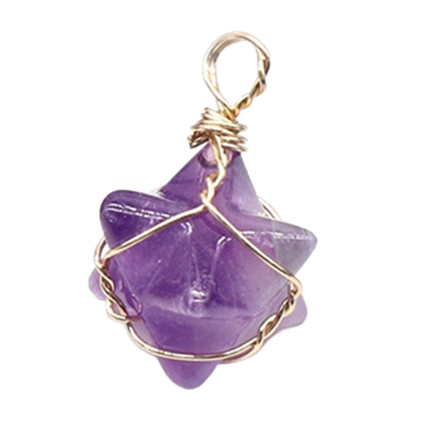 Wholesale Natural Amethyst Rose Quartz Wire Wrap Merkaba Hexagram Pendant For Gifts