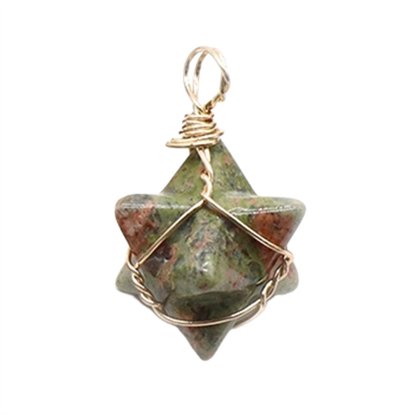 Wholesale Natural Amethyst Rose Quartz Wire Wrap Merkaba Hexagram Pendant For Gifts