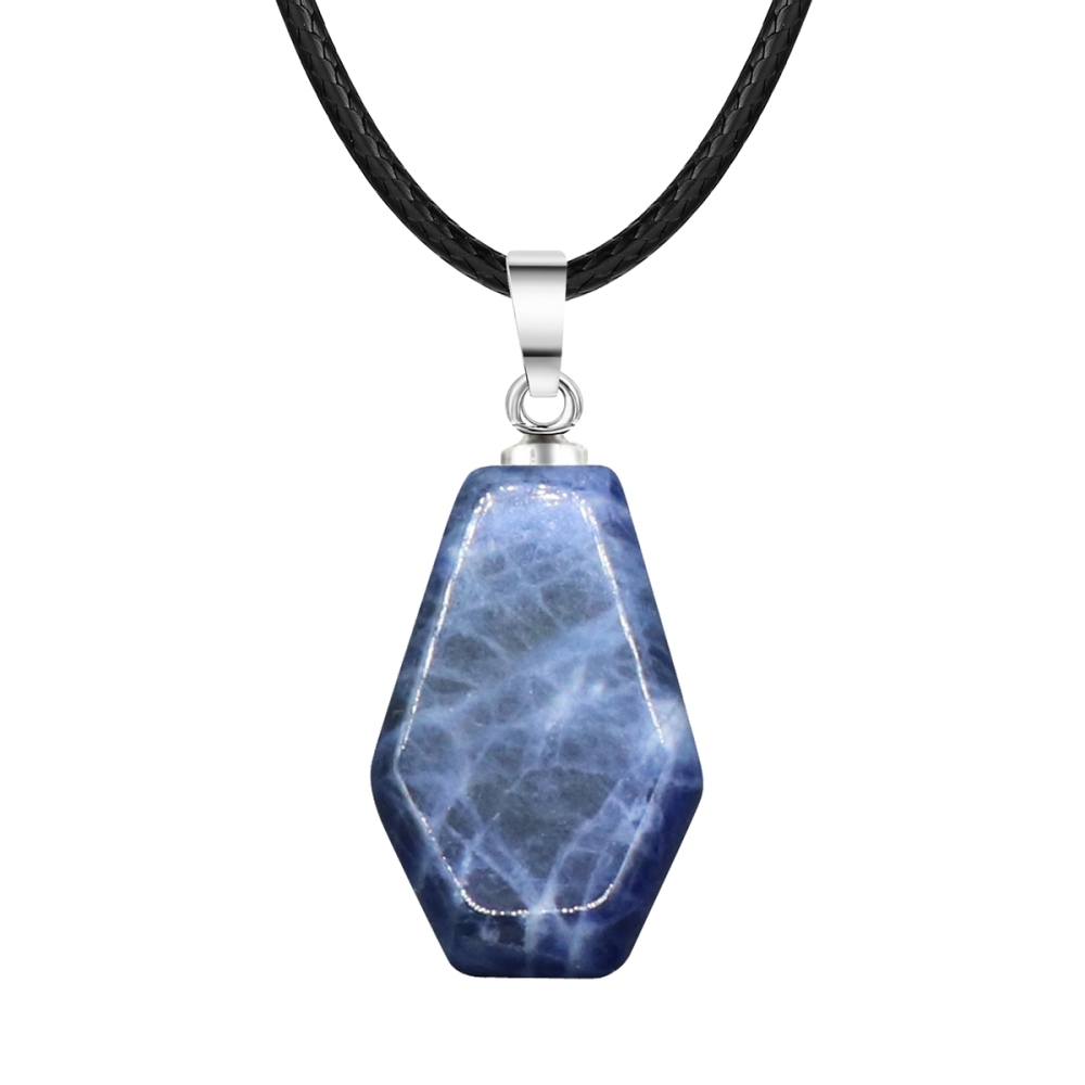 Natural Stone Coffin Shape Fortune Feng Shui Pendant Quartz Agate Healing Crystal Charms Rope Necklace Jewelry