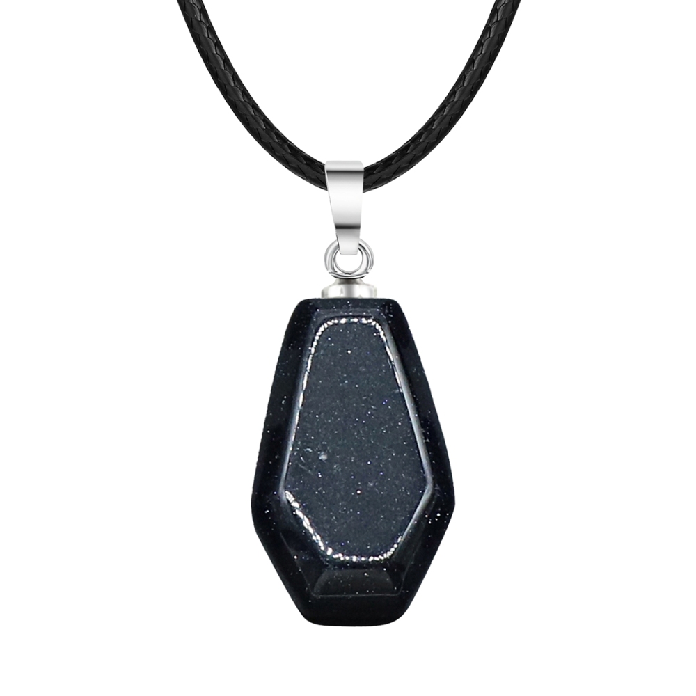 Natural Stone Coffin Shape Fortune Feng Shui Pendant Quartz Agate Healing Crystal Charms Rope Necklace Jewelry