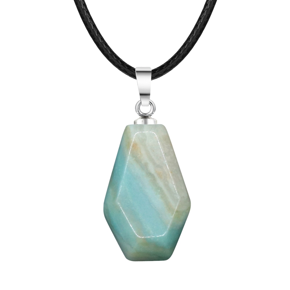 Natural Stone Coffin Shape Fortune Feng Shui Pendant Quartz Agate Healing Crystal Charms Rope Necklace Jewelry