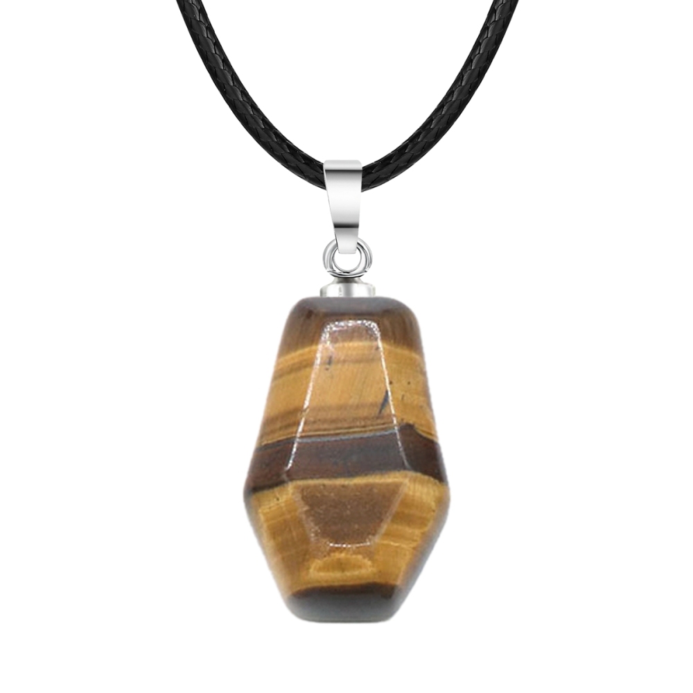 Natural Stone Coffin Shape Fortune Feng Shui Pendant Quartz Agate Healing Crystal Charms Rope Necklace Jewelry