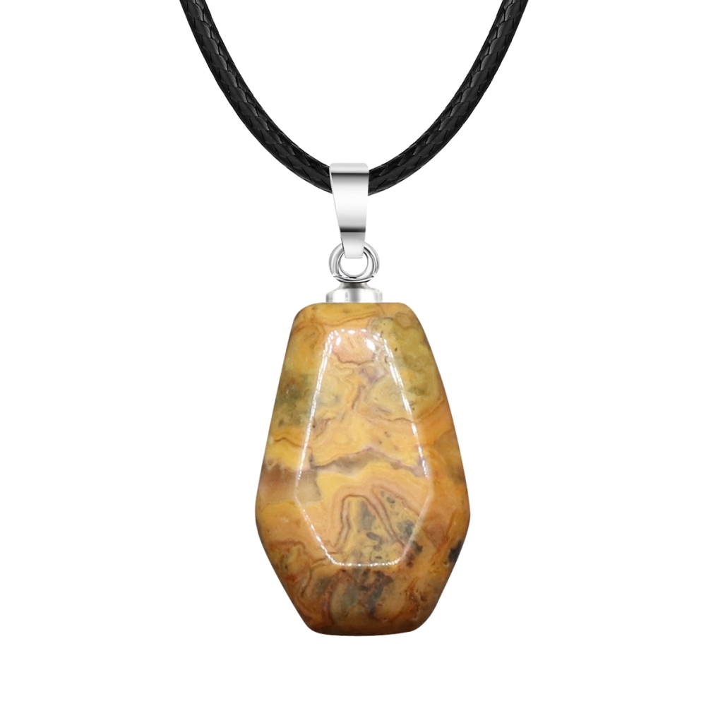 Natural Stone Coffin Shape Fortune Feng Shui Pendant Quartz Agate Healing Crystal Charms Rope Necklace Jewelry