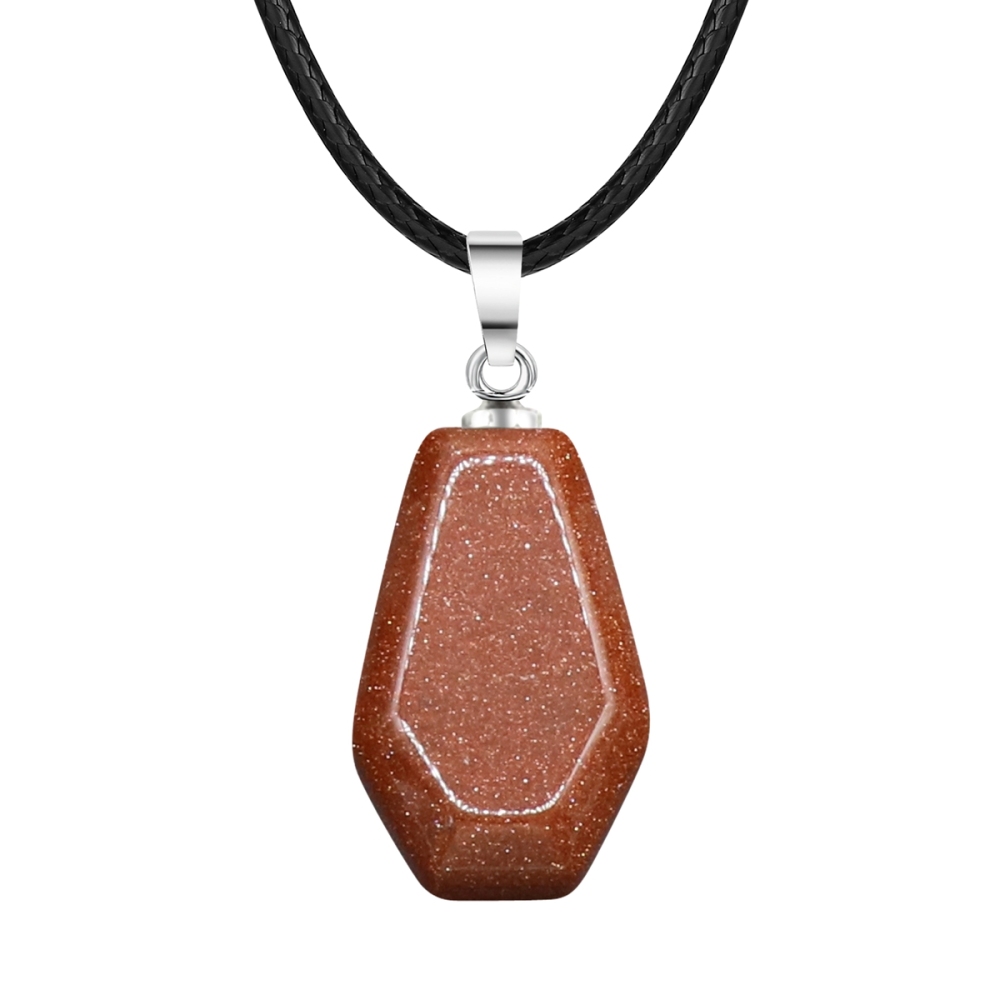 Natural Stone Coffin Shape Fortune Feng Shui Pendant Quartz Agate Healing Crystal Charms Rope Necklace Jewelry