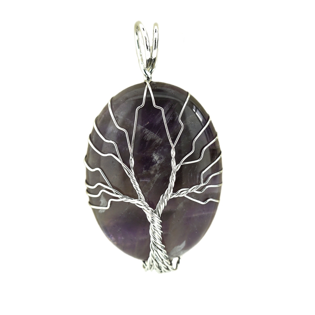 Fashion Waterdrop Crystal Necklace Wire Wrapped Tree Of Life Stainless Steel Natural Stone Necklace Jewelry