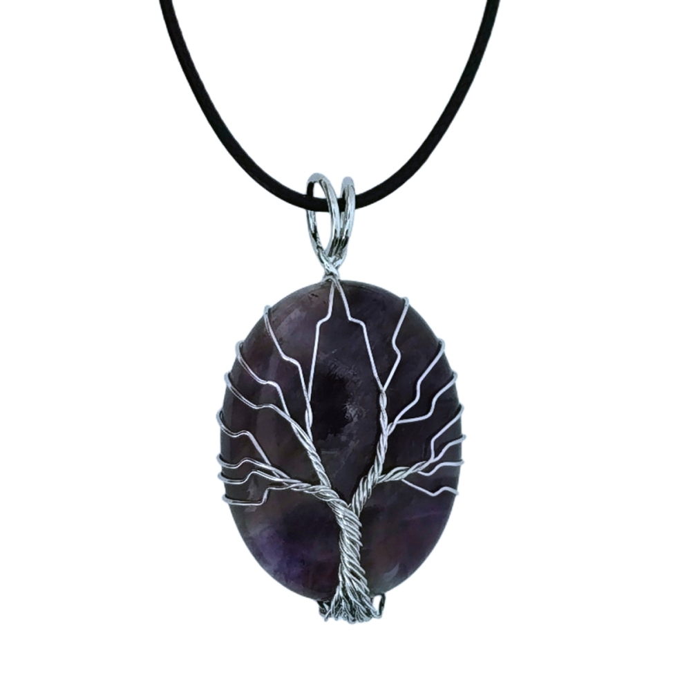 Tree of Life Teardrop Heart Amethyst Opal Pendant Necklace Copper Wire Wrapped Gemstone Healing Chakra Necklace