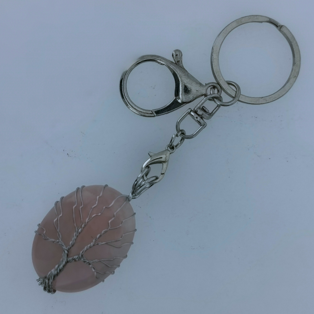 High Quality Silver Wire Life Tree Keyring Gemstone Crystal Fortune Luck Keychain