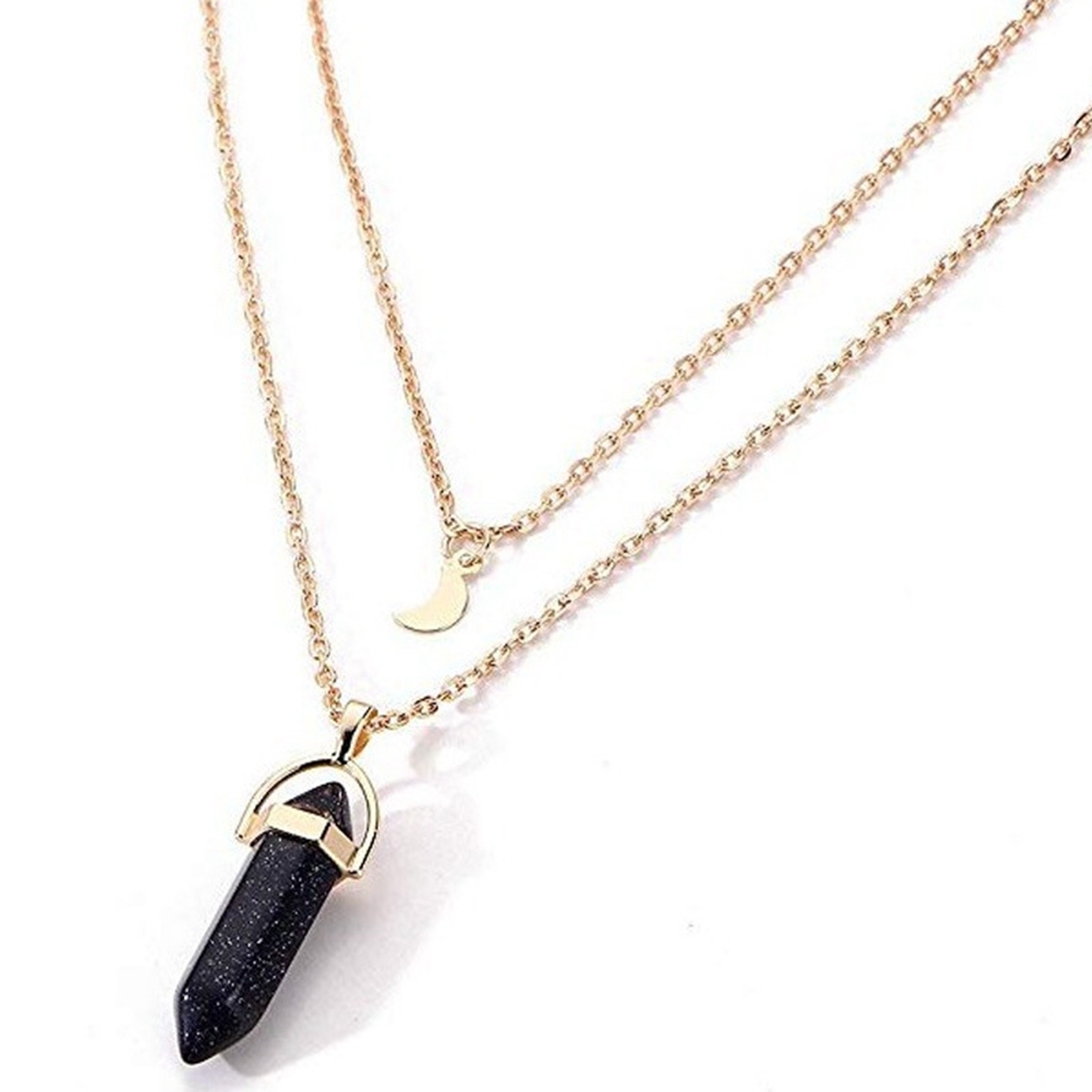 Wholesale Natural Layered Crystal Star Moon Choker Healing Stone Hexagon Pendant Gemstone Necklace For Women