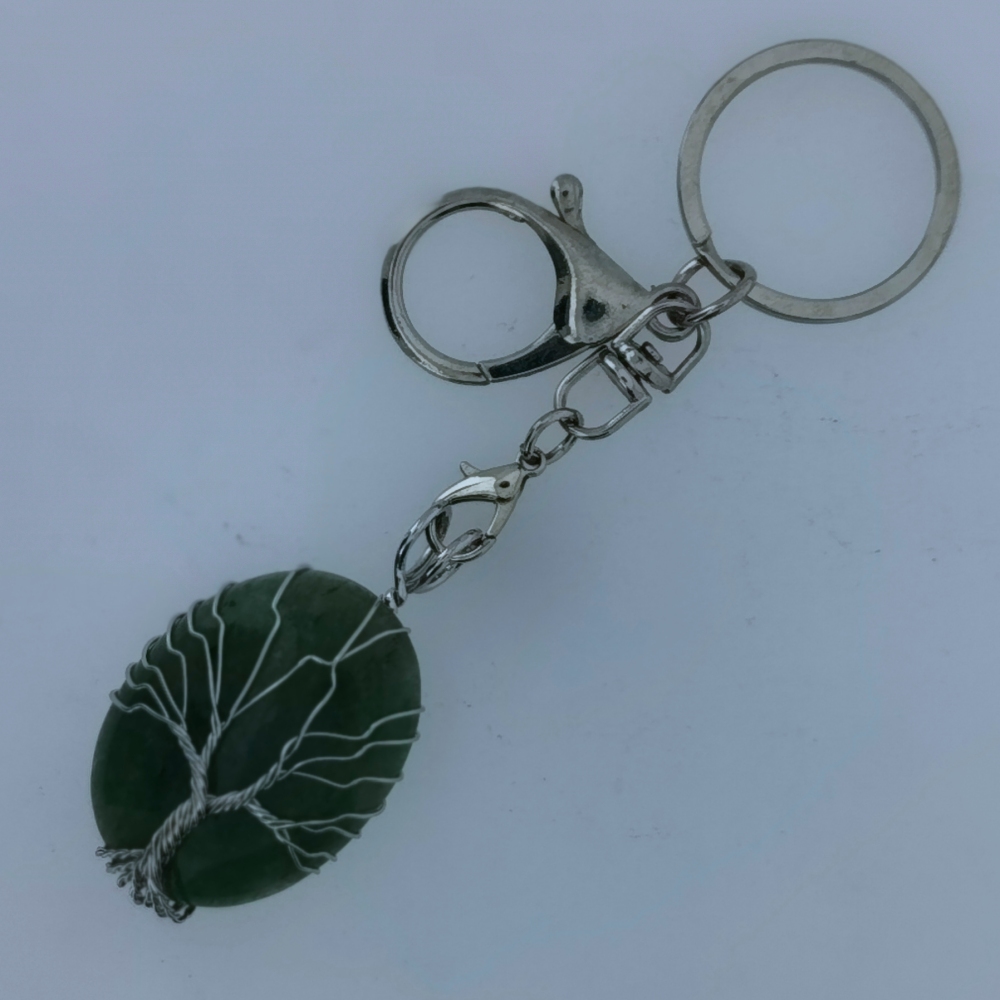 High Quality Silver Wire Life Tree Keyring Gemstone Crystal Fortune Luck Keychain
