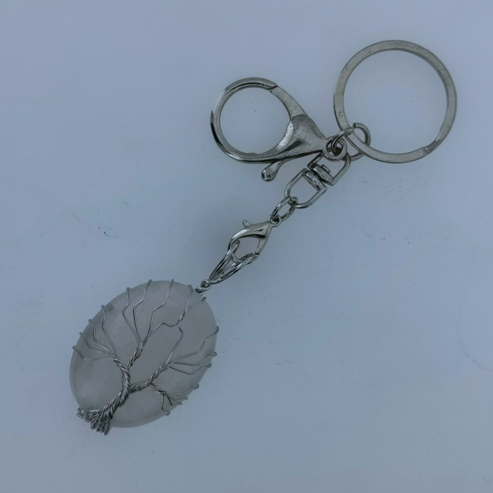 High Quality Silver Wire Life Tree Keyring Gemstone Crystal Fortune Luck Keychain
