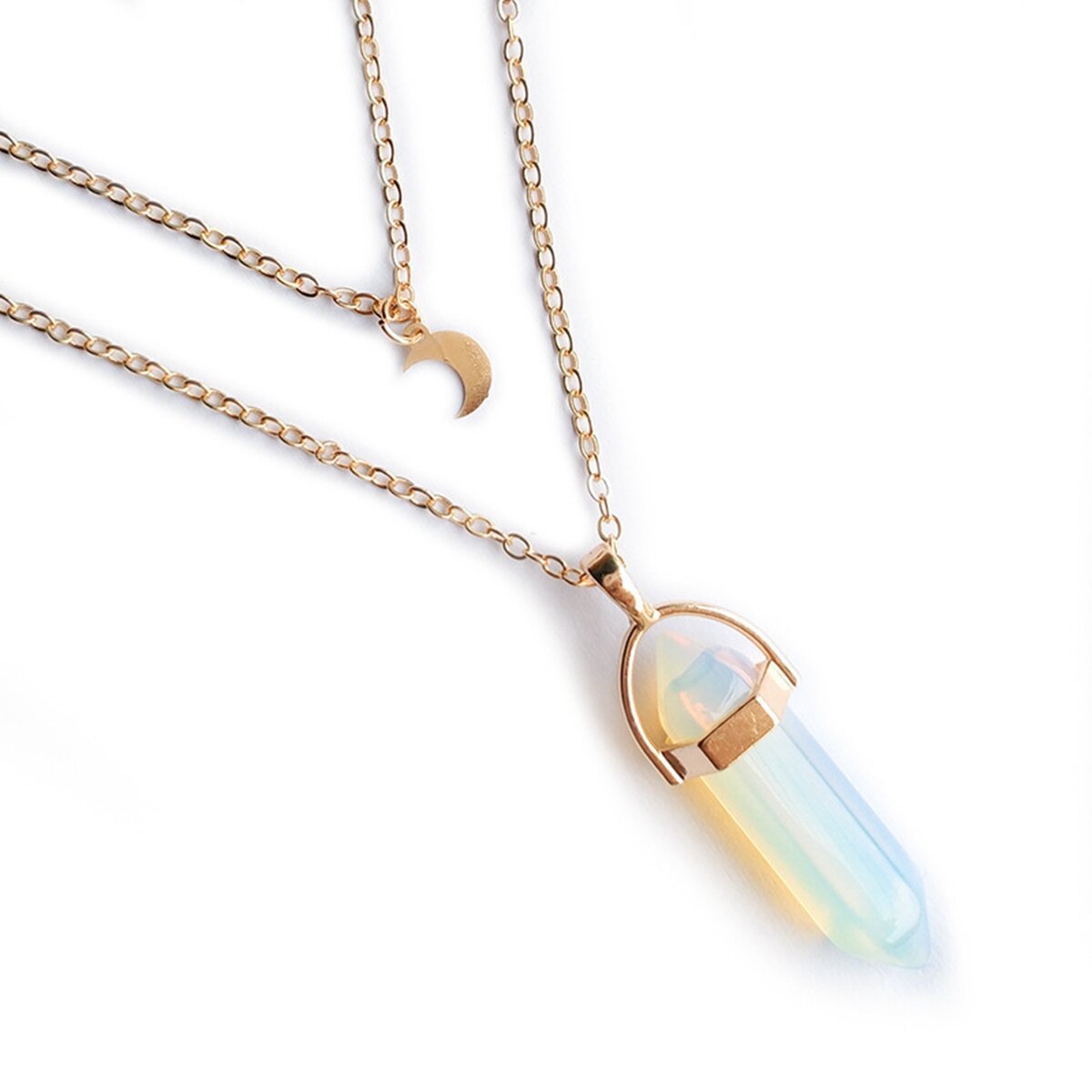 Wholesale Natural Layered Crystal Star Moon Choker Healing Stone Hexagon Pendant Gemstone Necklace For Women