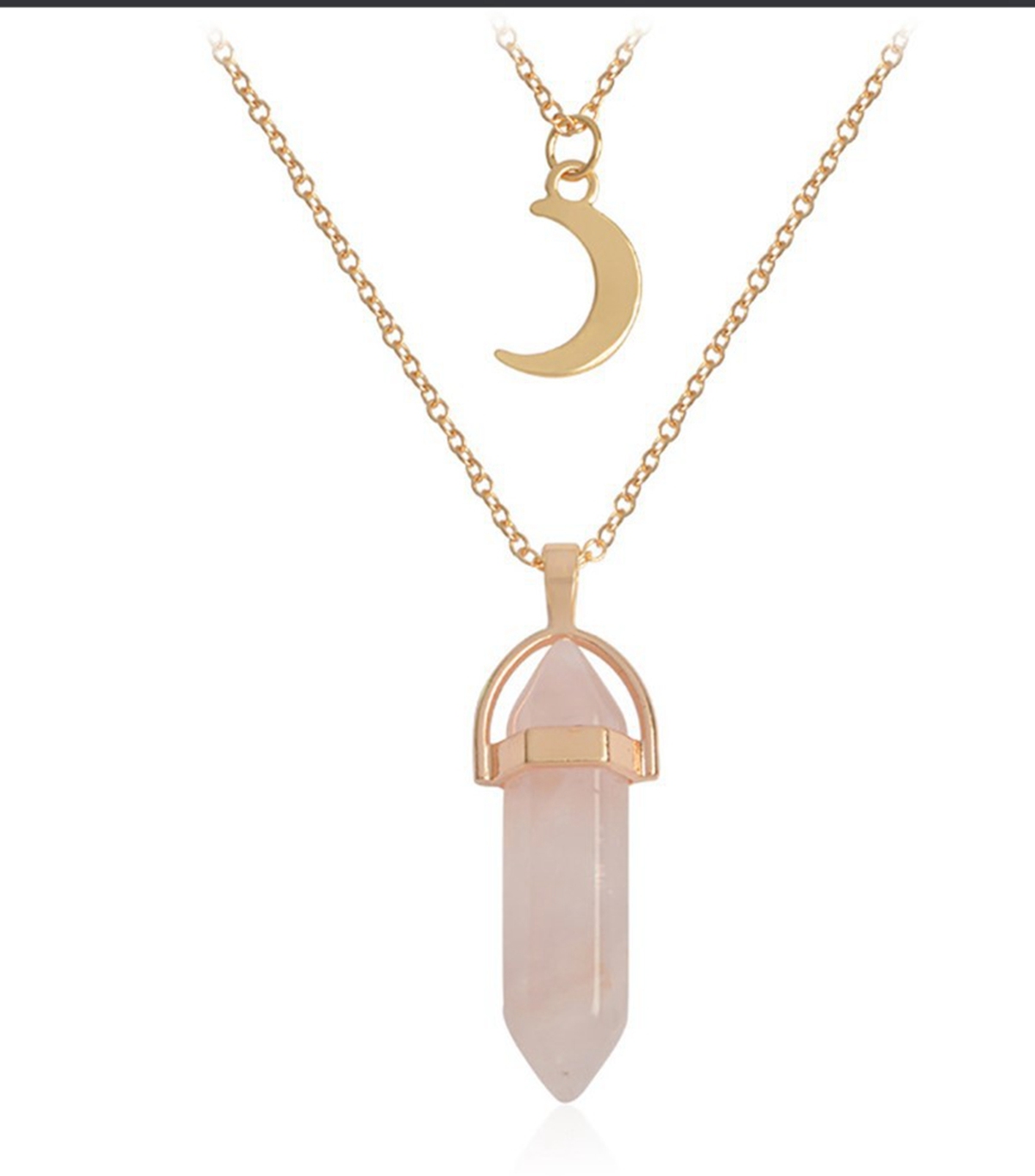 Wholesale Natural Layered Crystal Star Moon Choker Healing Stone Hexagon Pendant Gemstone Necklace For Women
