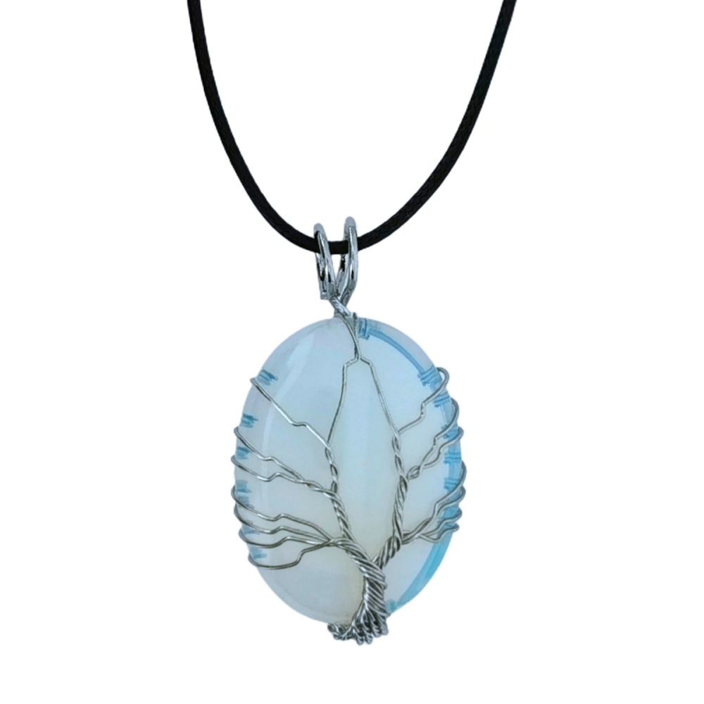 Tree of Life Teardrop Heart Amethyst Opal Pendant Necklace Copper Wire Wrapped Gemstone Healing Chakra Necklace