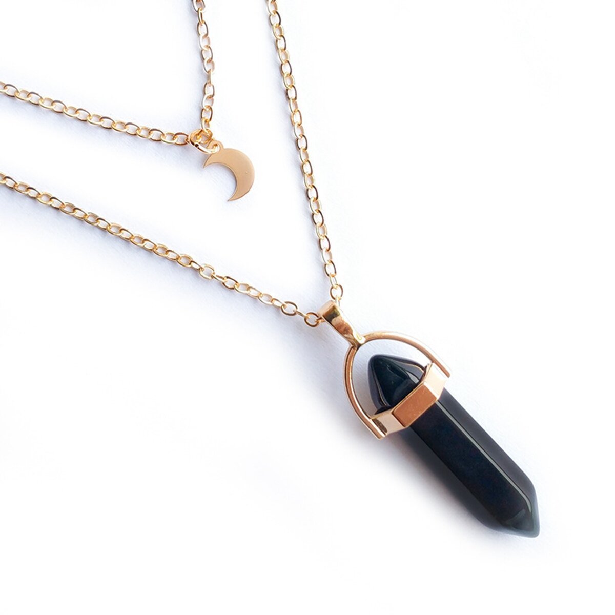 Wholesale Natural Layered Crystal Star Moon Choker Healing Stone Hexagon Pendant Gemstone Necklace For Women