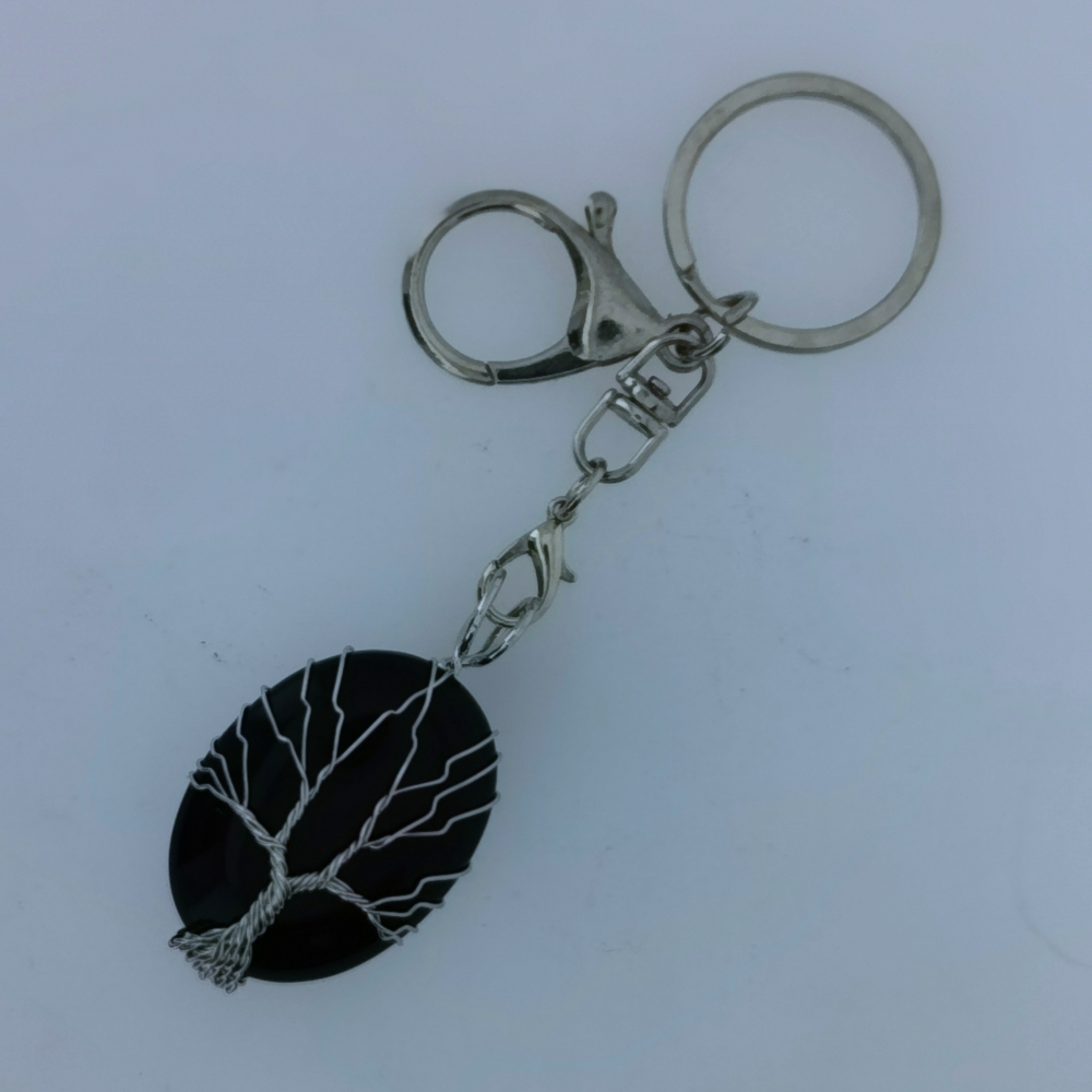 High Quality Silver Wire Life Tree Keyring Gemstone Crystal Fortune Luck Keychain