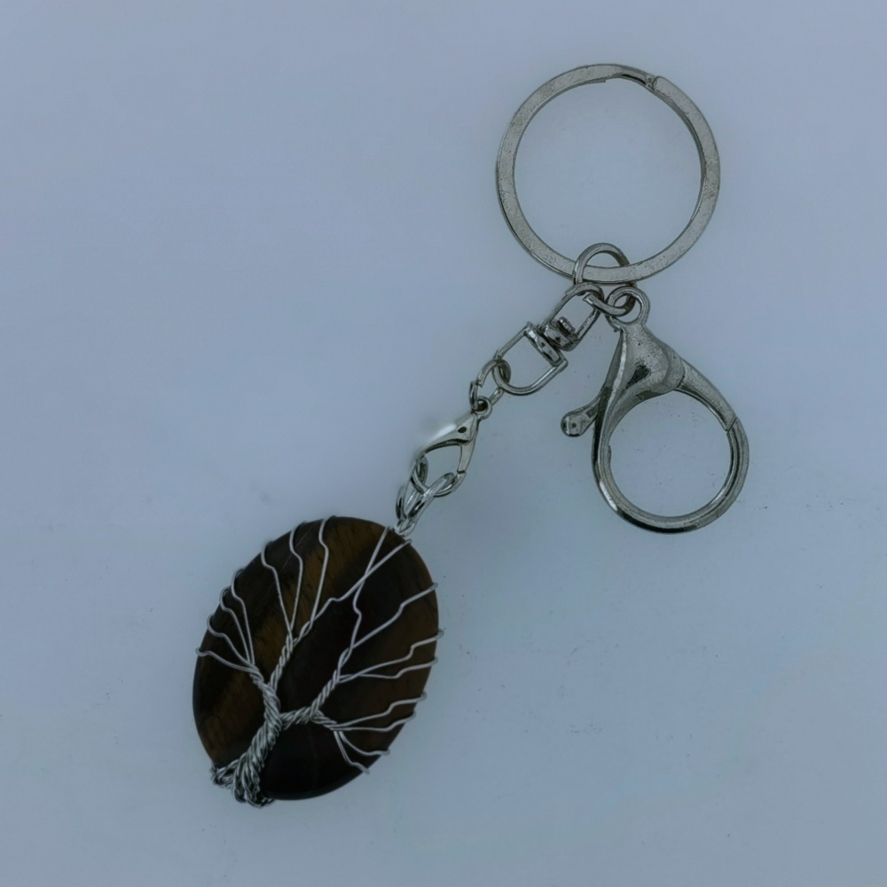High Quality Silver Wire Life Tree Keyring Gemstone Crystal Fortune Luck Keychain