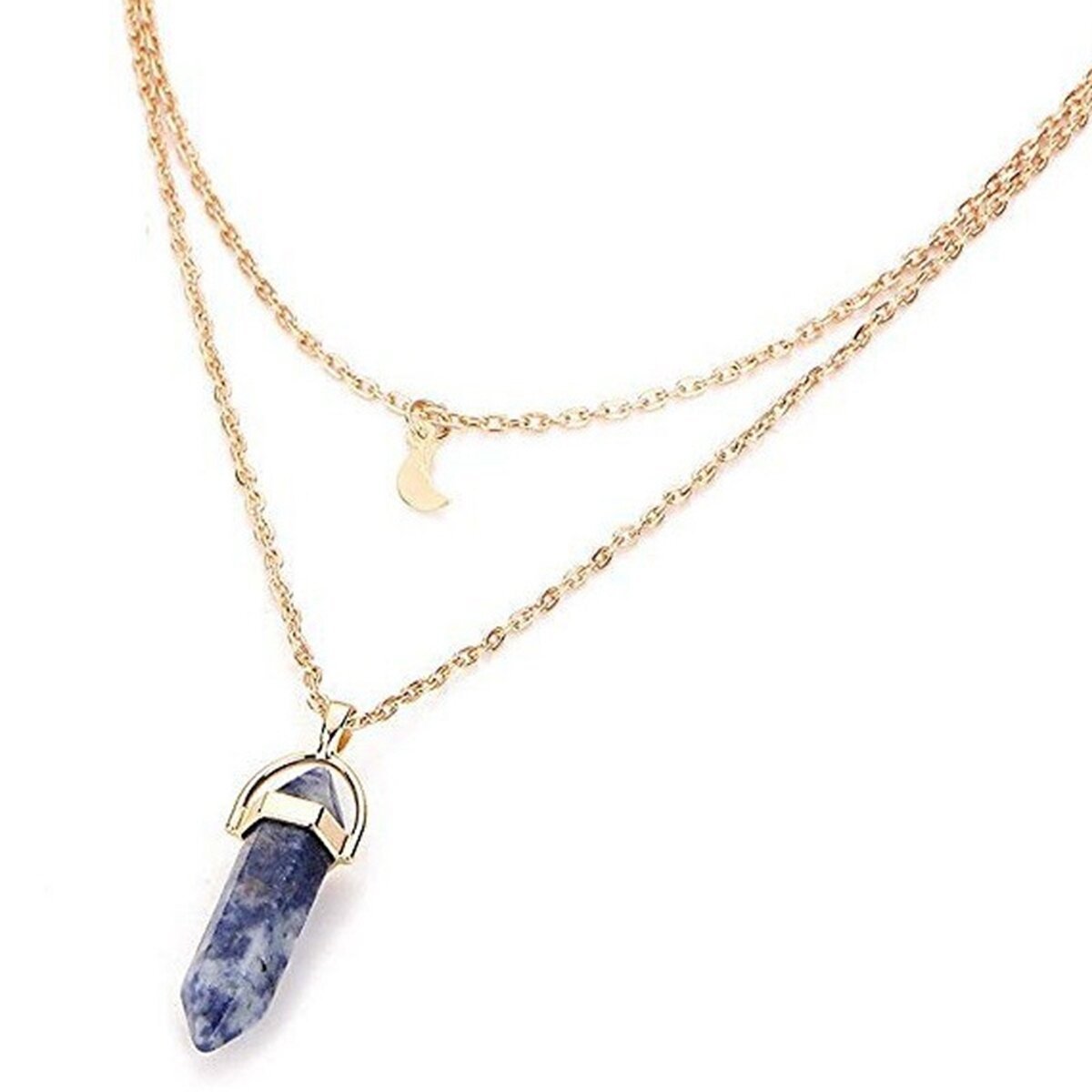 Wholesale Natural Layered Crystal Star Moon Choker Healing Stone Hexagon Pendant Gemstone Necklace For Women