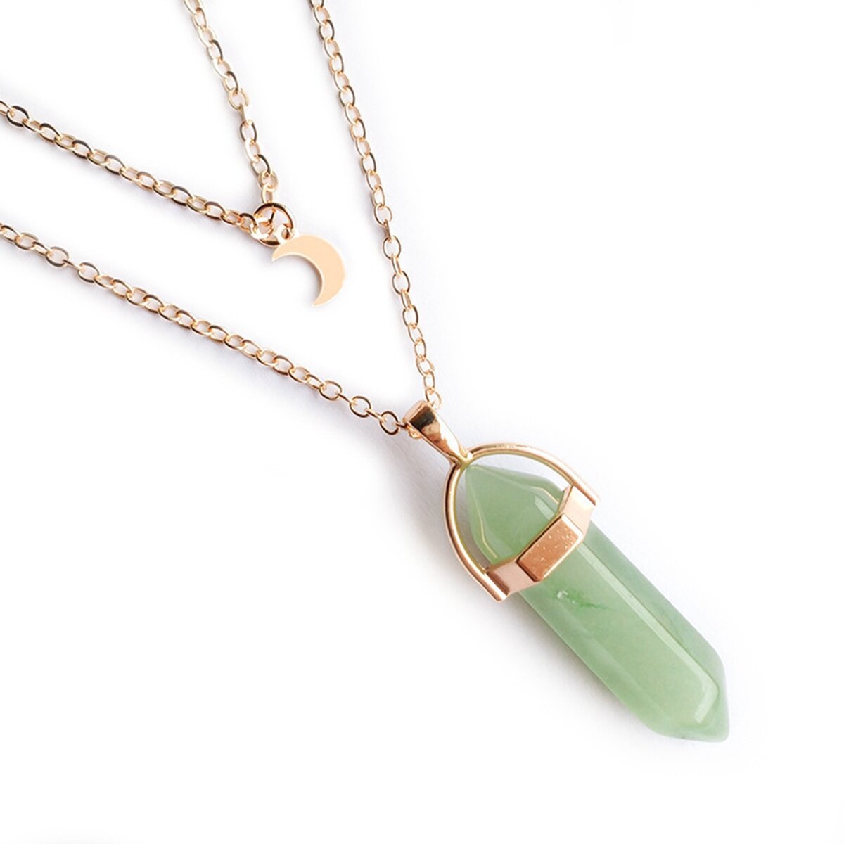 Wholesale Natural Layered Crystal Star Moon Choker Healing Stone Hexagon Pendant Gemstone Necklace For Women