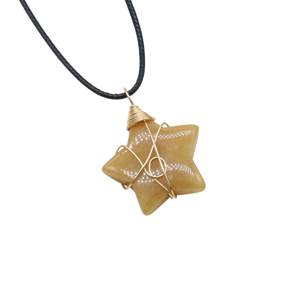 Wholesale Copper Wire Wrapped Gemstone Healing Chakra Teardrop Pentagram Star Tiger Eye Pendant Necklaces