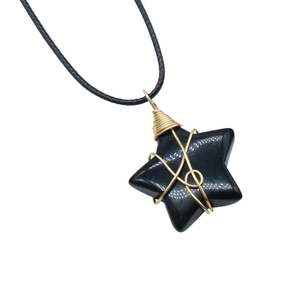 Wholesale Copper Wire Wrapped Gemstone Healing Chakra Teardrop Pentagram Star Tiger Eye Pendant Necklaces