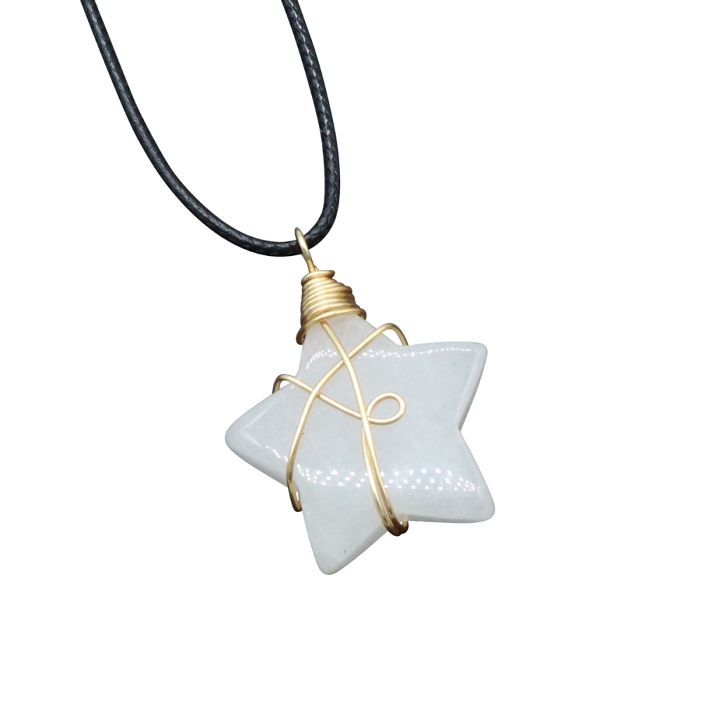 Wholesale Copper Wire Wrapped Gemstone Healing Chakra Teardrop Pentagram Star Tiger Eye Pendant Necklaces