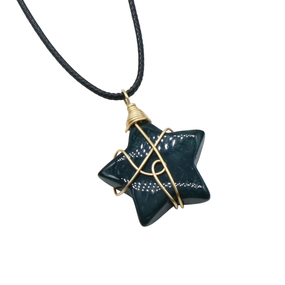 Wholesale Copper Wire Wrapped Gemstone Healing Chakra Teardrop Pentagram Star Tiger Eye Pendant Necklaces