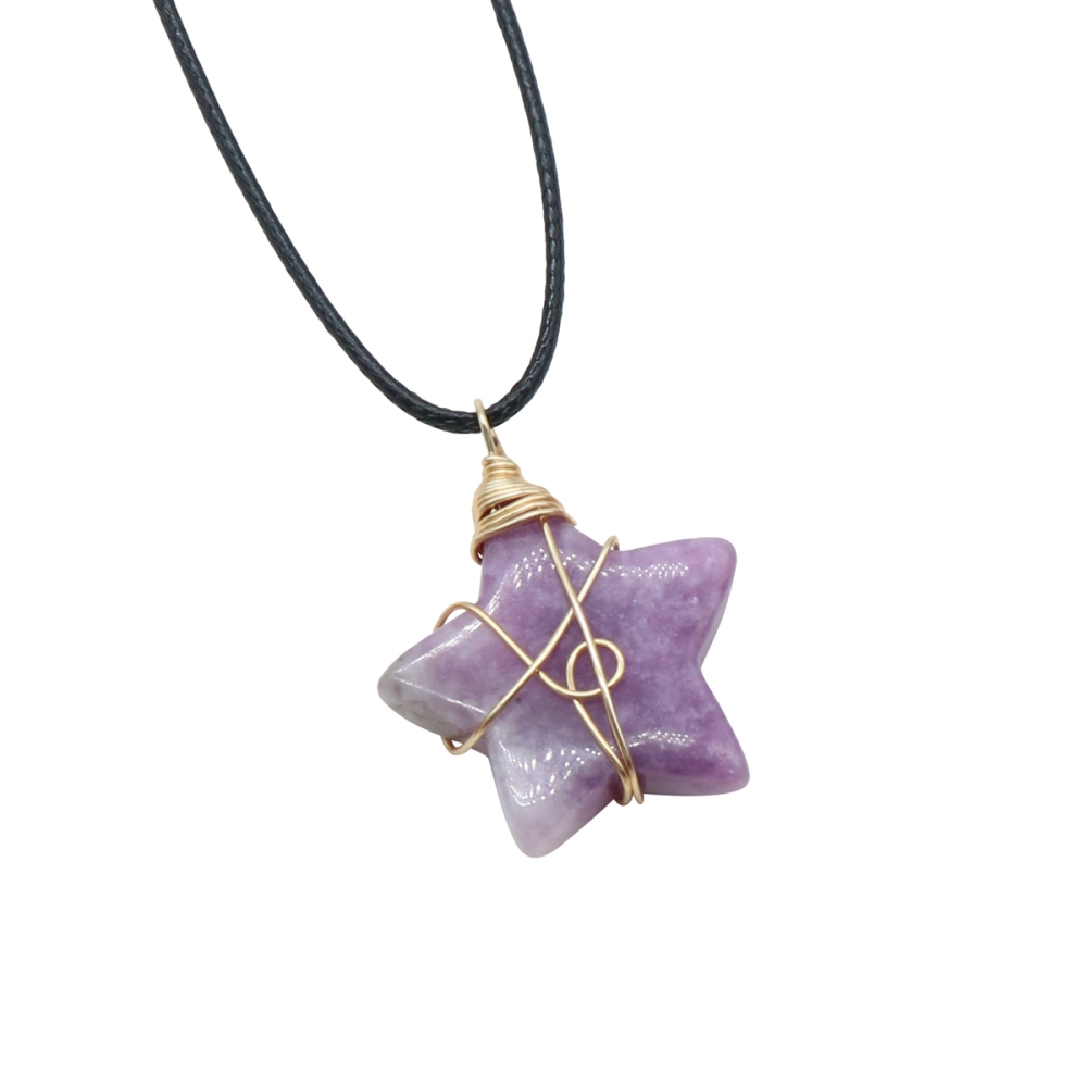 Wholesale Copper Wire Wrapped Gemstone Healing Chakra Teardrop Pentagram Star Tiger Eye Pendant Necklaces