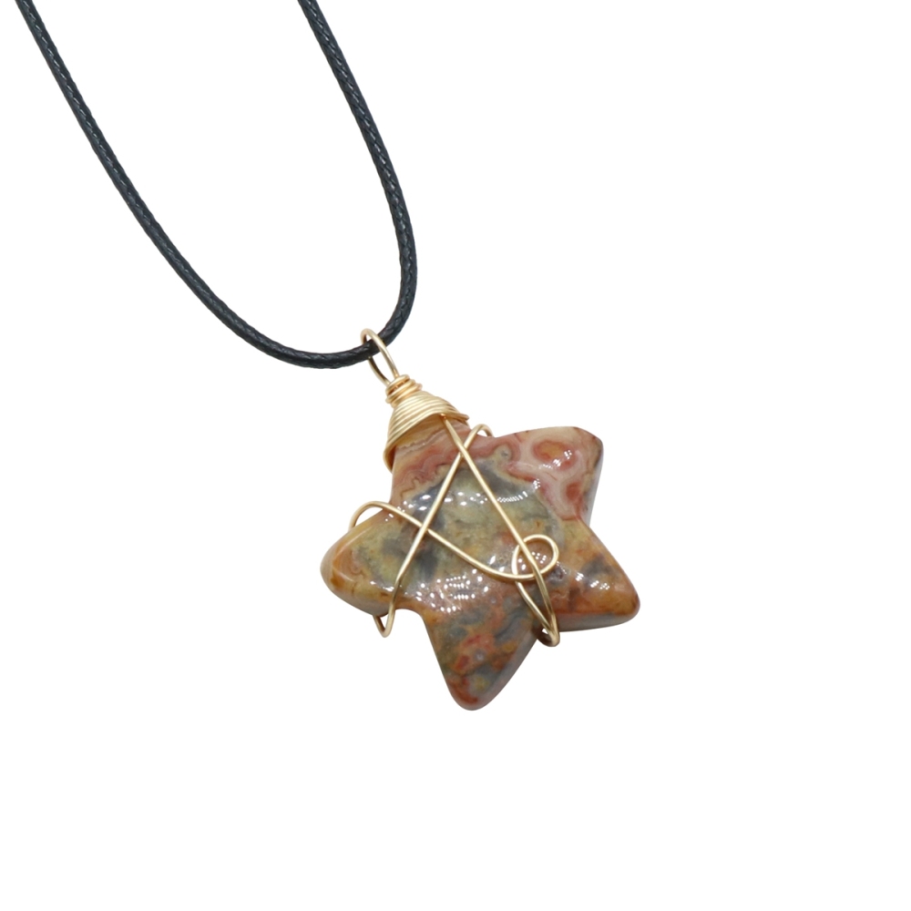 Wholesale Copper Wire Wrapped Gemstone Healing Chakra Teardrop Pentagram Star Tiger Eye Pendant Necklaces