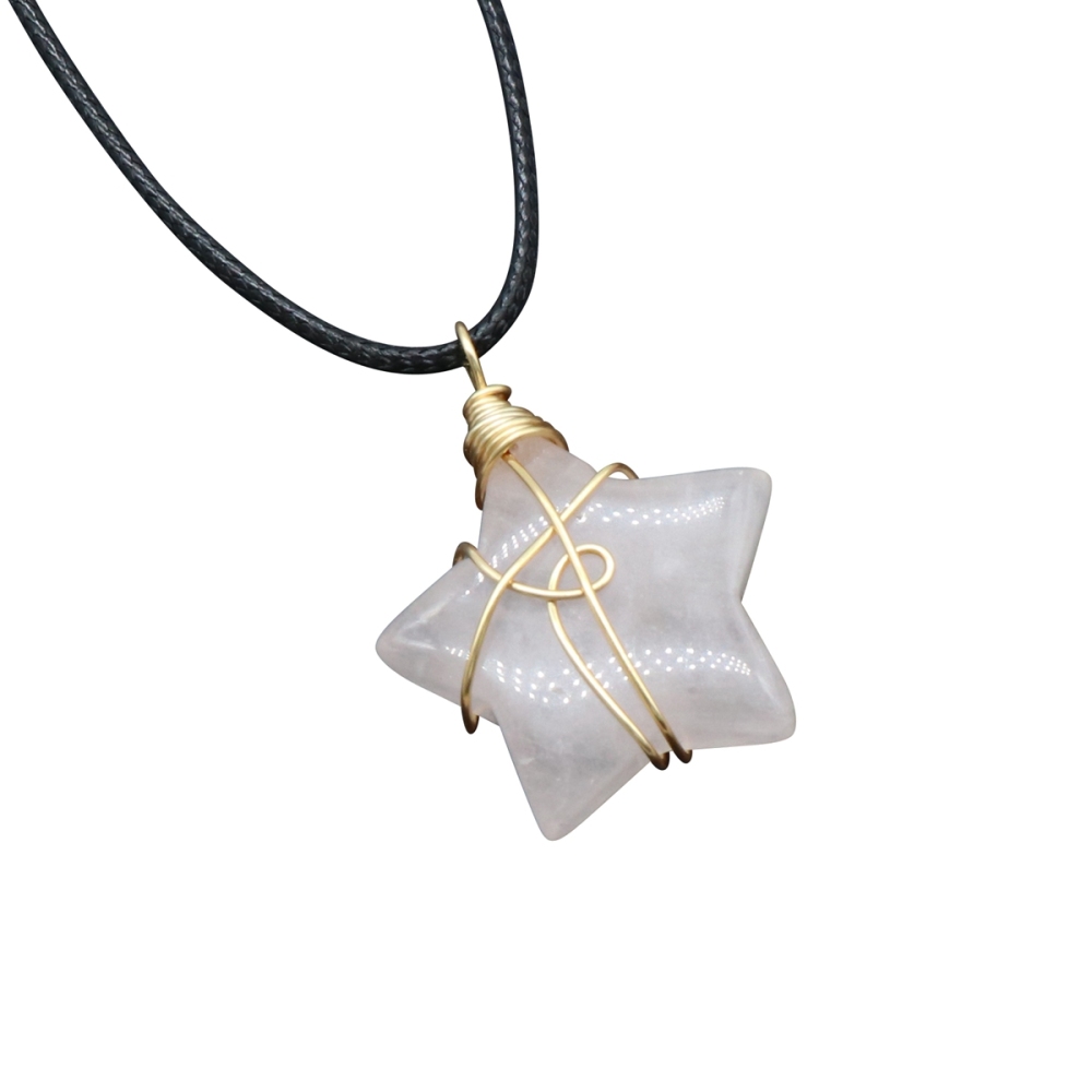 Wholesale Copper Wire Wrapped Gemstone Healing Chakra Teardrop Pentagram Star Tiger Eye Pendant Necklaces