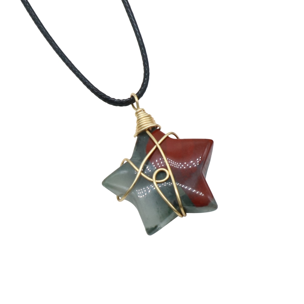 Wholesale Copper Wire Wrapped Gemstone Healing Chakra Teardrop Pentagram Star Tiger Eye Pendant Necklaces