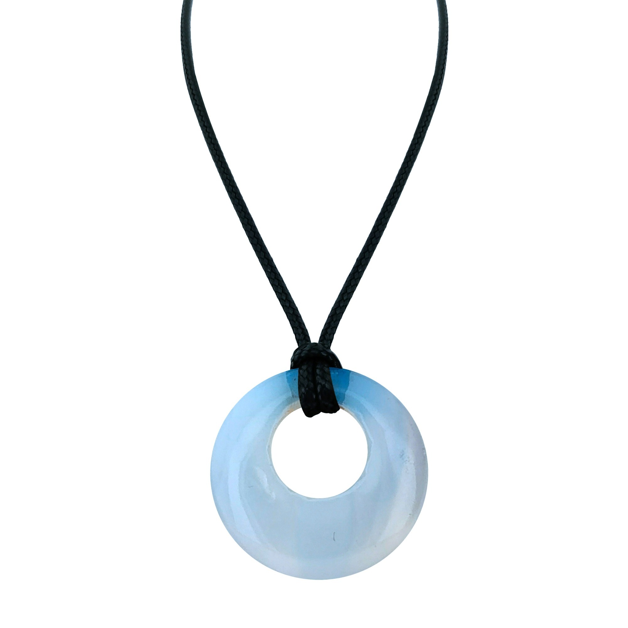 Circle Donut Natural Healing Crystal Necklace Reiki Chakra Gemstone  Pendant Jewelry Lucky Charm Braided Rope Necklace  for Men Women