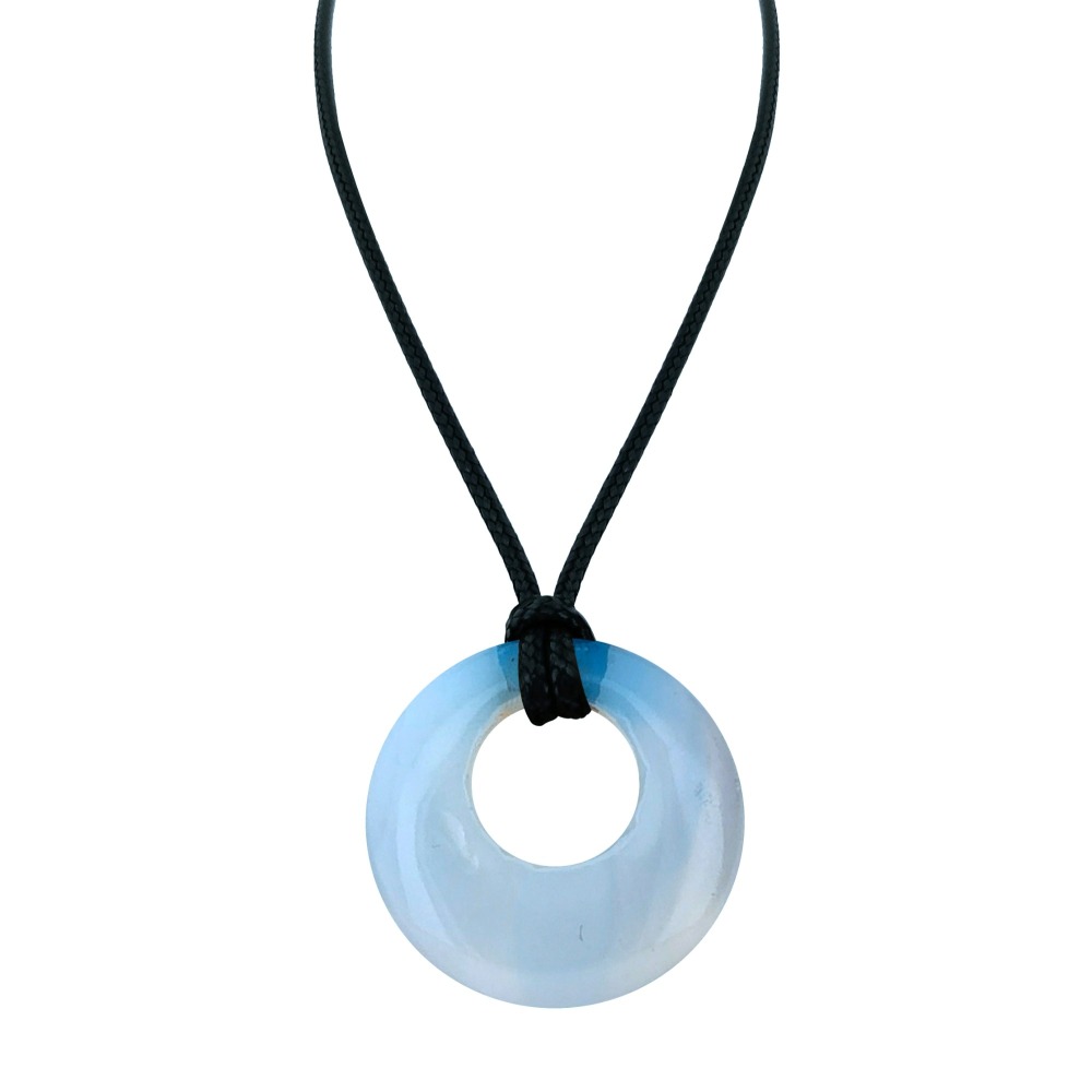 Circle Donut Natural Healing Crystal Necklace Reiki Chakra Gemstone  Pendant Jewelry Lucky Charm Braided Rope Necklace  for Men Women