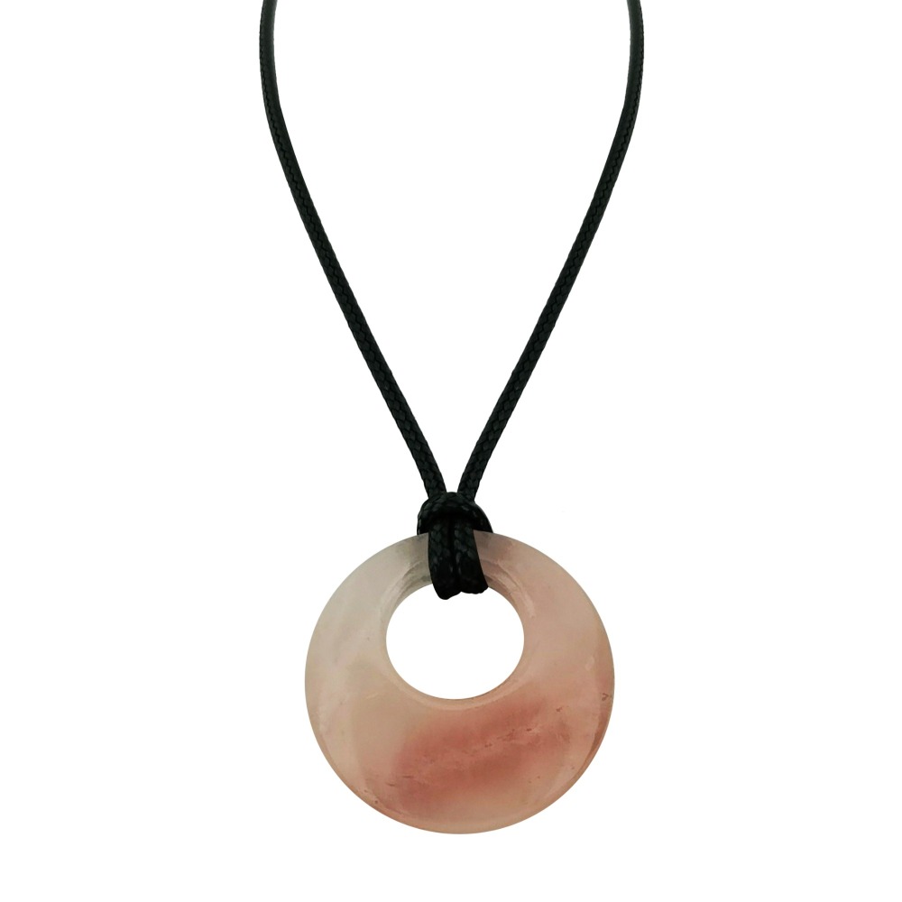 Circle Donut Natural Healing Crystal Necklace Reiki Chakra Gemstone  Pendant Jewelry Lucky Charm Braided Rope Necklace  for Men Women