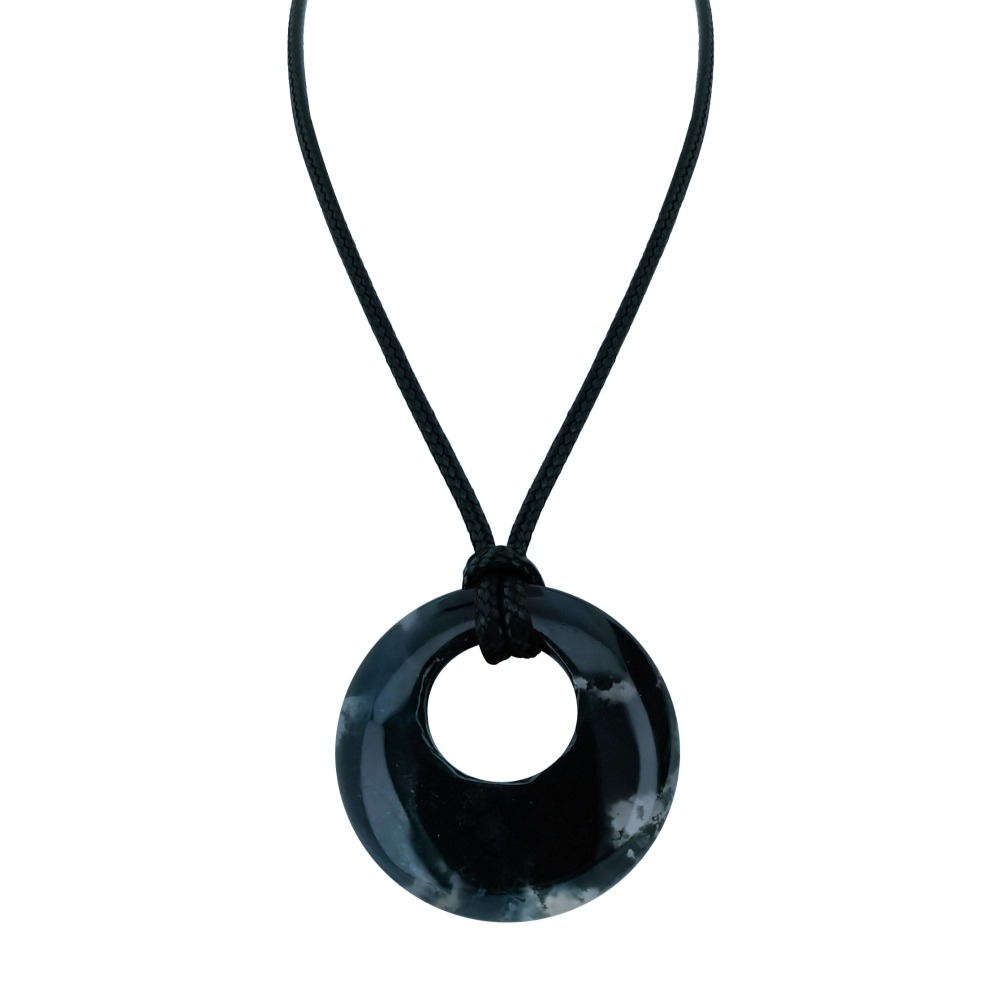 Circle Donut Natural Healing Crystal Necklace Reiki Chakra Gemstone  Pendant Jewelry Lucky Charm Braided Rope Necklace  for Men Women