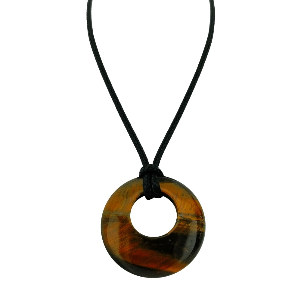 Circle Donut Natural Healing Crystal Necklace Reiki Chakra Gemstone  Pendant Jewelry Lucky Charm Braided Rope Necklace  for Men Women