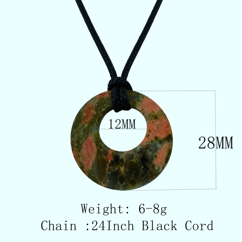 Circle Donut Natural Healing Crystal Necklace Reiki Chakra Gemstone  Pendant Jewelry Lucky Charm Braided Rope Necklace  for Men Women