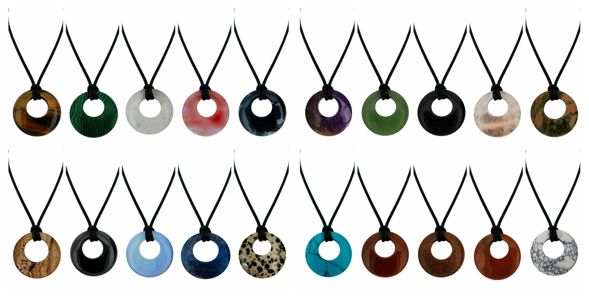 Circle Donut Natural Healing Crystal Necklace Reiki Chakra Gemstone  Pendant Jewelry Lucky Charm Braided Rope Necklace  for Men Women