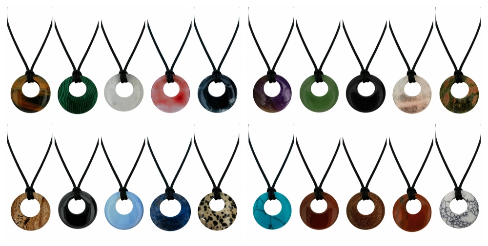 Circle Donut Natural Healing Crystal Necklace Reiki Chakra Gemstone  Pendant Jewelry Lucky Charm Braided Rope Necklace  for Men Women