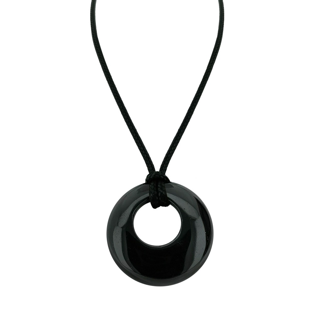 Circle Donut Natural Healing Crystal Necklace Reiki Chakra Gemstone  Pendant Jewelry Lucky Charm Braided Rope Necklace  for Men Women