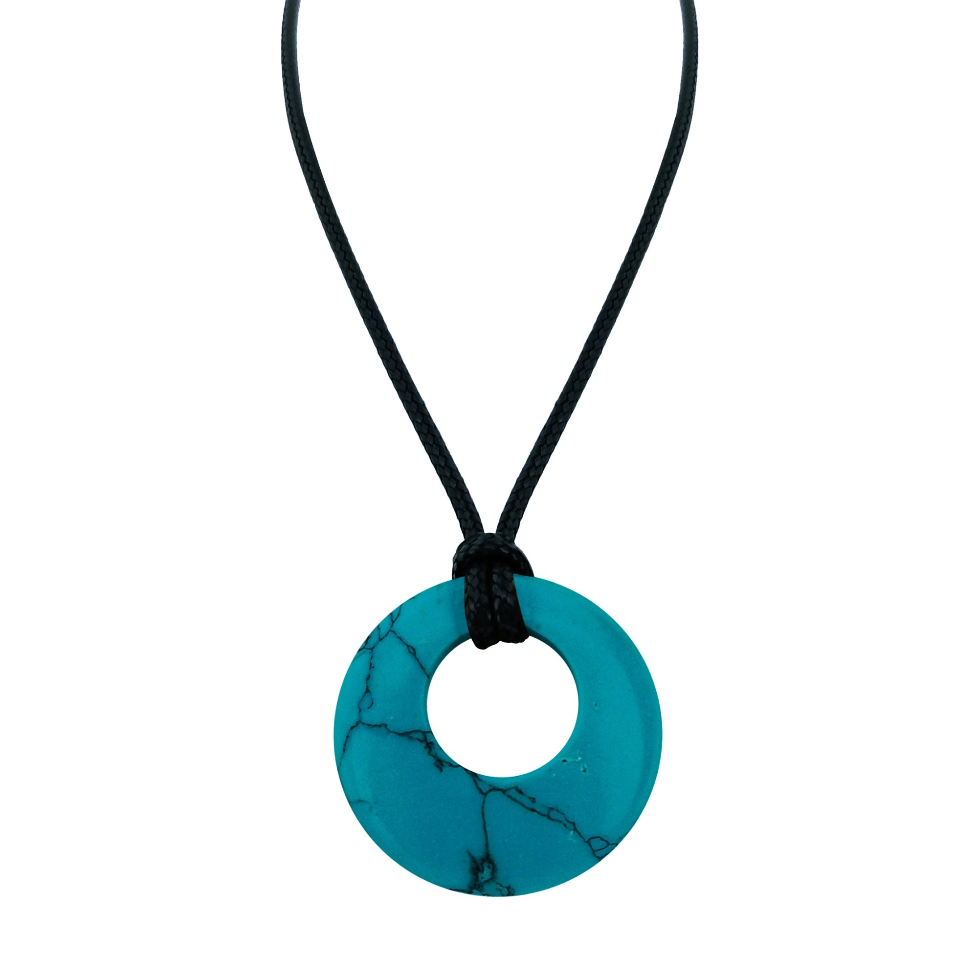 Circle Donut Natural Healing Crystal Necklace Reiki Chakra Gemstone  Pendant Jewelry Lucky Charm Braided Rope Necklace  for Men Women