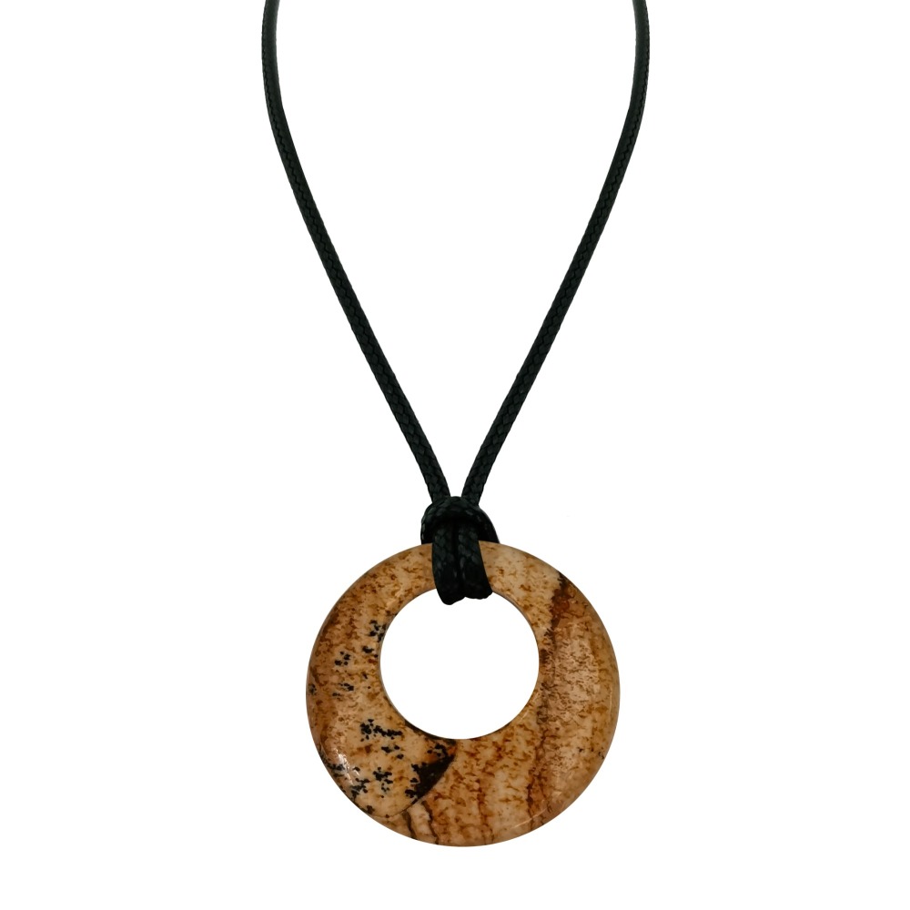 Circle Donut Natural Healing Crystal Necklace Reiki Chakra Gemstone  Pendant Jewelry Lucky Charm Braided Rope Necklace  for Men Women