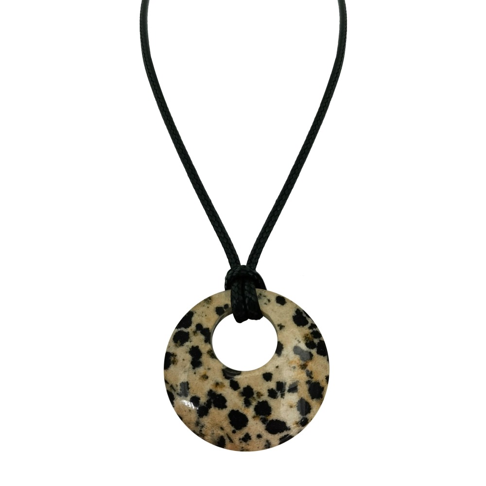 Circle Donut Natural Healing Crystal Necklace Reiki Chakra Gemstone  Pendant Jewelry Lucky Charm Braided Rope Necklace  for Men Women