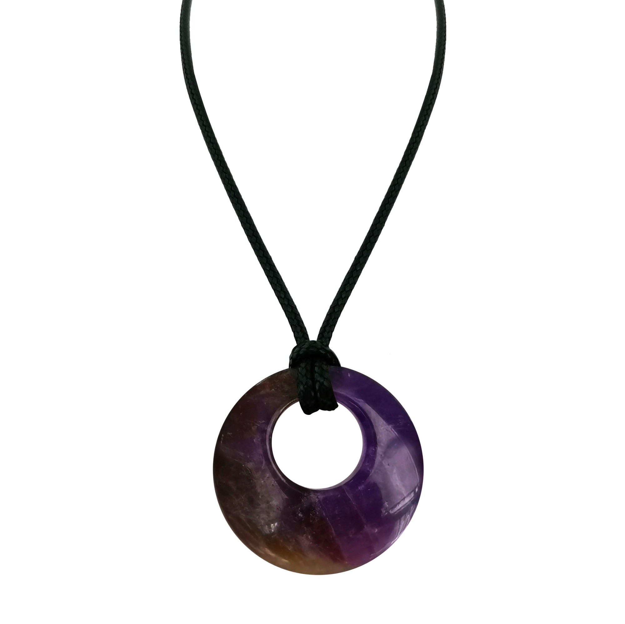 Circle Donut Natural Healing Crystal Necklace Reiki Chakra Gemstone  Pendant Jewelry Lucky Charm Braided Rope Necklace  for Men Women
