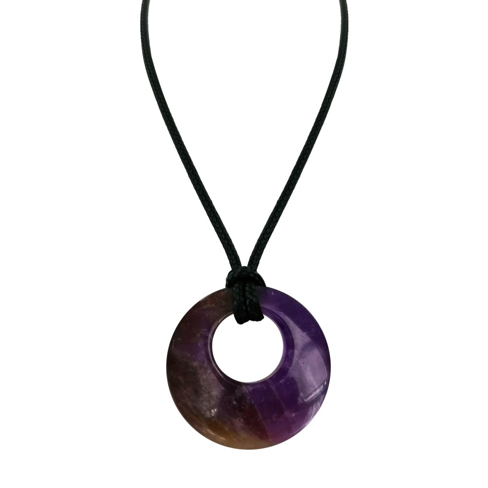 Circle Donut Natural Healing Crystal Necklace Reiki Chakra Gemstone  Pendant Jewelry Lucky Charm Braided Rope Necklace  for Men Women